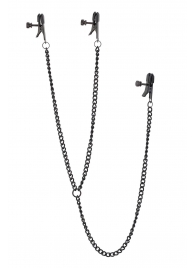 Черные зажимы на соски и клитор на цепочке DELUXE NIPPLE   CLIT CLAMPS - Dream Toys - купить с доставкой в Долгопрудном