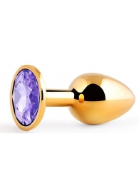 Золотистая анальная пробка с фиолетовым стразом - 7,2 см. - Anal Jewelry Plug - купить с доставкой в Долгопрудном