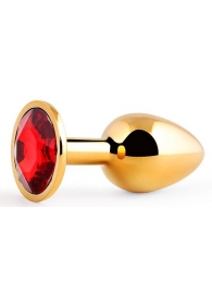 Золотистая анальная пробка с красным стразом - 7,2 см. - Anal Jewelry Plug - купить с доставкой в Долгопрудном