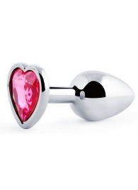 Серебристая анальная пробка с розовым кристаллом-сердечком - 7 см. - Anal Jewelry Plug - купить с доставкой в Долгопрудном