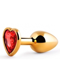 Золотистая анальная пробка с красным стразом-сердечком - 7 см. - Anal Jewelry Plug - купить с доставкой в Долгопрудном