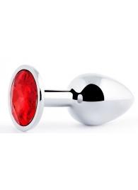 Серебристая анальная пробка с красным стразом - 7,2 см. - Anal Jewelry Plug - купить с доставкой в Долгопрудном