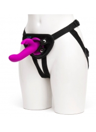 Лиловый страпон Rechargeable Vibrating Strap-On Harness Set - 17,6 см. - Happy Rabbit - купить с доставкой в Долгопрудном