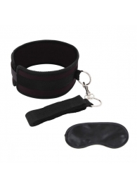 Черный ошейник с длинным поводком Collar and Leash Set - Lux Fetish - купить с доставкой в Долгопрудном