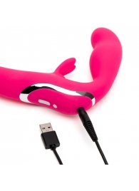 Ярко-розовый безремневой страпон Rechargeable Vibrating Strapless Strap-On - Happy Rabbit - купить с доставкой в Долгопрудном