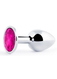Серебристая анальная пробка с малиновым кристаллом - 7,2 см. - Anal Jewelry Plug - купить с доставкой в Долгопрудном