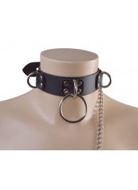 Черный кожаный ошейник Big Ring - Sitabella - купить с доставкой в Долгопрудном
