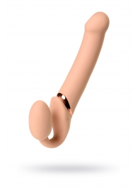 Телесный безремневой вибрострапон Vibrating Bendable Strap-On L - Strap-on-me - купить с доставкой в Долгопрудном