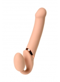 Телесный безремневой вибрострапон Vibrating Bendable Strap-On L - Strap-on-me - купить с доставкой в Долгопрудном