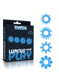 Набор из 4 голубых, светящихся в темноте эрекционных колец Lumino Play - Lovetoy - в Долгопрудном купить с доставкой