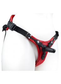 Красно-черный женский пояс с 2 способами крепления насадок и вагинальной пробкой - LOVETOY (А-Полимер) - купить с доставкой в Долгопрудном