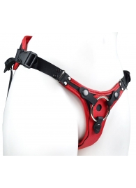 Красно-черный женский пояс с 2 способами крепления насадок и вагинальной пробкой - LOVETOY (А-Полимер) - купить с доставкой в Долгопрудном