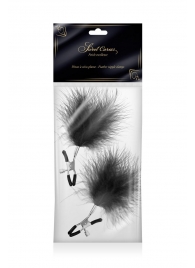Зажимы на соски с черными пуховыми кисточками Sweet Caress Feather Nipple Clumps - Sweet Caress - купить с доставкой в Долгопрудном