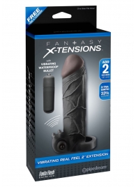 Чёрная вибронасадка с кольцом Vibrating Real Feel 2 Extension - 16 см. - Pipedream - в Долгопрудном купить с доставкой