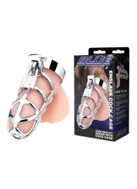 Серебристая металлическая клетка для члена с замком Enslave Cock Cage - BlueLine - купить с доставкой в Долгопрудном