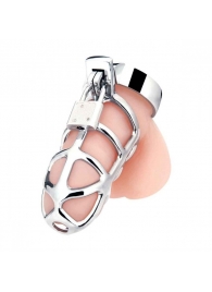 Серебристая металлическая клетка для члена с замком Enslave Cock Cage - BlueLine - купить с доставкой в Долгопрудном