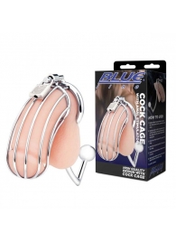 Серебристая металлическая клетка с анальным стимулятором Cock Cage - BlueLine - купить с доставкой в Долгопрудном
