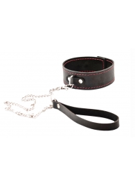 Черный широкий ошейник с красной строчкой и поводком - Crazy Handmade - купить с доставкой в Долгопрудном