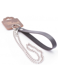 Серебристый металлический поводок с кожаной черной ручкой - 80 см. - Crazy Handmade - купить с доставкой в Долгопрудном