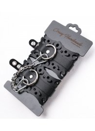 Ажурные наручники из черной кожи - Crazy Handmade - купить с доставкой в Долгопрудном