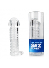 Прозрачная рельефная насадка-реалистик с петлей для мошонки - 13,5 см. - Sex Expert - в Долгопрудном купить с доставкой