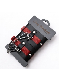 Черно-красные кожаные наручники на металлической сцепке - Crazy Handmade - купить с доставкой в Долгопрудном