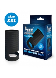 Черная открытая насадка на пенис с кольцом для мошонки XXL-size - 9,4 см. - Sex Expert - в Долгопрудном купить с доставкой