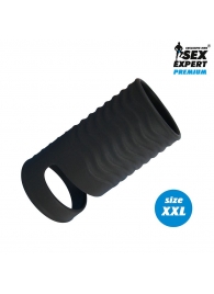 Черная открытая насадка на пенис с кольцом для мошонки XXL-size - 9,4 см. - Sex Expert - в Долгопрудном купить с доставкой