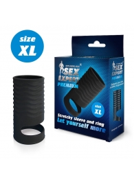 Черная открытая насадка на пенис с кольцом для мошонки XL-size - 8,9 см. - Sex Expert - в Долгопрудном купить с доставкой