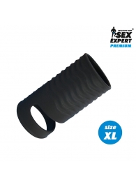Черная открытая насадка на пенис с кольцом для мошонки XL-size - 8,9 см. - Sex Expert - в Долгопрудном купить с доставкой