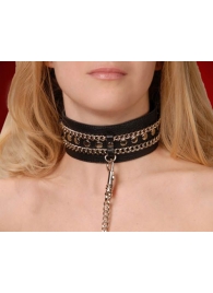 Чёрный ошейник с цепочками и поводком - Sitabella - купить с доставкой в Долгопрудном
