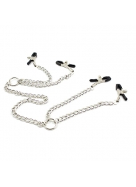 Серебристые зажимы для сосков и половых губ на тонкой цепочке - Notabu - купить с доставкой в Долгопрудном