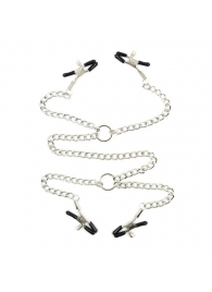 Серебристые зажимы для сосков и половых губ на тонкой цепочке - Notabu - купить с доставкой в Долгопрудном