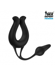 Черная вибронасадка Sex Expert с анальной втулкой - Sex Expert - в Долгопрудном купить с доставкой
