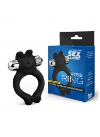 Черное силиконовое эрекционное виброкольцо Sex Expert - Sex Expert - в Долгопрудном купить с доставкой