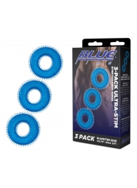 Комплект из трех голубых колец для эрекции 3-Pack Ultra-Stim Stretch Cock Rings - BlueLine - в Долгопрудном купить с доставкой