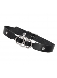 Черный кожаный ошейник со связанными кольцами - Pecado - купить с доставкой в Долгопрудном