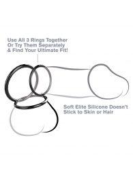 Набор из трех черных эрекционных колец Silicone 3-Ring Stamina Set - Pipedream - в Долгопрудном купить с доставкой