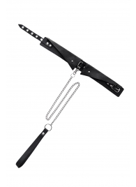 Черный кожаный ошейник-воротник с поводком - Pecado - купить с доставкой в Долгопрудном