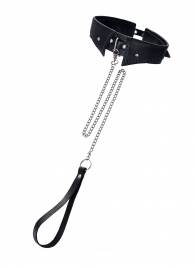 Черный кожаный ошейник-воротник с поводком - Pecado - купить с доставкой в Долгопрудном