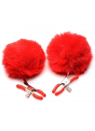 Красные зажимы на соски с помпонами Pom Pom - XR Brands - купить с доставкой в Долгопрудном