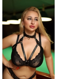 Черная кожаная сбруя с ошейником plus size из нежной кожи - БДСМ Арсенал - купить с доставкой в Долгопрудном