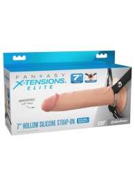 Телесный полый страпон на черных ремнях Hollow Silicone Strap-on - 17,8 см. - Pipedream - купить с доставкой в Долгопрудном