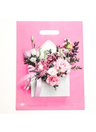 Розовый пакет с цветочным принтом и вырубной ручкой (40х31 см) - Сима-Ленд - купить с доставкой в Долгопрудном