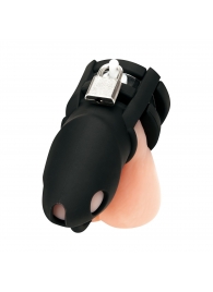 Черная клетка для пениса Silicone Small 2 in Cock Cage With Ball Divider - BlueLine - купить с доставкой в Долгопрудном