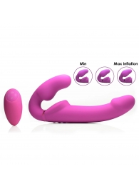 Розовый безремневой страпон с вибрацией и функцией расширения Inflatable Ergo-Fit Strapless Strap-On - XR Brands - купить с доставкой в Долгопрудном