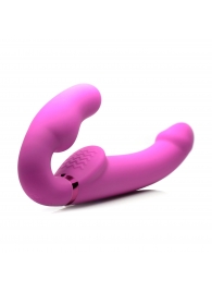 Розовый безремневой страпон с вибрацией и функцией расширения Inflatable Ergo-Fit Strapless Strap-On - XR Brands - купить с доставкой в Долгопрудном
