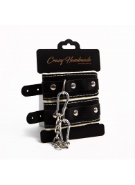 Черные скругленные наручники с мягкой бежевой подкладкой - Crazy Handmade - купить с доставкой в Долгопрудном