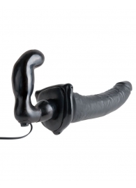 Черный страпон с вагинальной пробкой Deluxe Vibrating Penetrix Strap-On - 19 см. - Pipedream - купить с доставкой в Долгопрудном