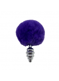 Анальная пробка Metal Anal Fluffly Twist Plug S с фиолетовым хвостиком - Adrien Lastic